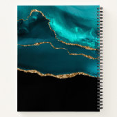 モダンティール（緑がかった色）アゲスタイリッシュートと金ゴールドリボンの黒 ノートブック (裏面)