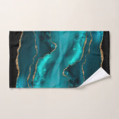モダンティール(緑がかった色)アゲスタイリッシュートと金ゴールドリボンの黒 バスタオルセット (ハンドタオル)