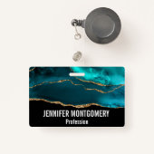 モダンティール(緑がかった色)アゲスタイリッシュートと金ゴールドリボンの黒 バッジ (正面リトラクタブル付き)