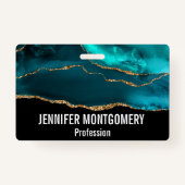 モダンティール(緑がかった色)アゲスタイリッシュートと金ゴールドリボンの黒 バッジ (裏面)