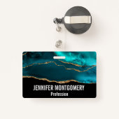 モダンティール(緑がかった色)アゲスタイリッシュートと金ゴールドリボンの黒 バッジ (裏面リトラクタブル付き)