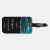 モダンティール（緑がかった色）アゲスタイリッシュートと金ゴールドリボンの黒 ラゲッジタグ (裏面横)