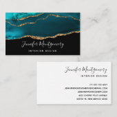 モダンティール（緑がかった色）アゲスタイリッシュートと金ゴールドリボンの黒 名刺 (正面/裏面)