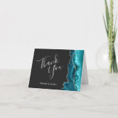 モダンティール（緑がかった色）アゲテ銀ダーク結婚ズ・サンキュー カード (正面)