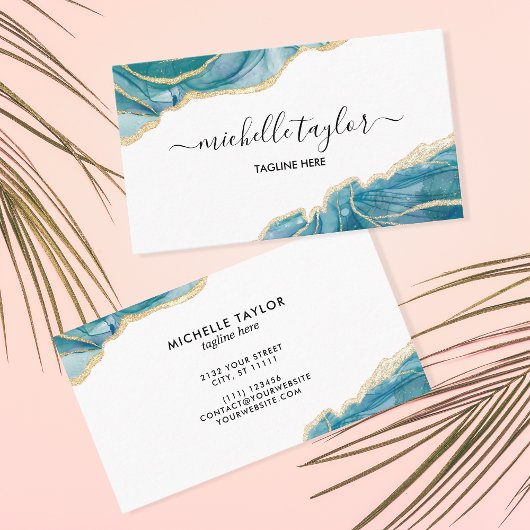 モダンティール（緑がかった色）エレガントメイクアップアーティスト美しいサロン 名刺