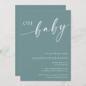 モダンティール（緑がかった色）オベビーシャワー男女兼用 招待状 (正面/裏面)