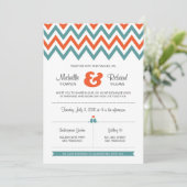 モダンティール(緑がかった色)&オレンジシェブロン&ロブバード結婚ズ 招待状 (スタンド正面)