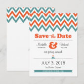 モダンティール（緑がかった色）&オレンジシェブロン&ロブバード結婚ズ 案内ポストカード (正面/裏面)