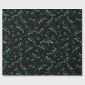 モダンティール（緑がかった色）オンブラックベリーイラストレーションパターン ラッピングペーパー (フラット)
