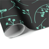 モダンティール（緑がかった色）オンブラックベリーイラストレーションパターン ラッピングペーパー (ロールコーナー)