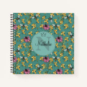 モダンティール（緑がかった色）クイーンビー&フラワーズモノグラフェミニンム ノートブック (正面)