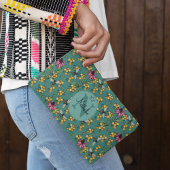 モダンティール（緑がかった色）クイーンビー&フラワーズモノグラム アクセサリーポーチ