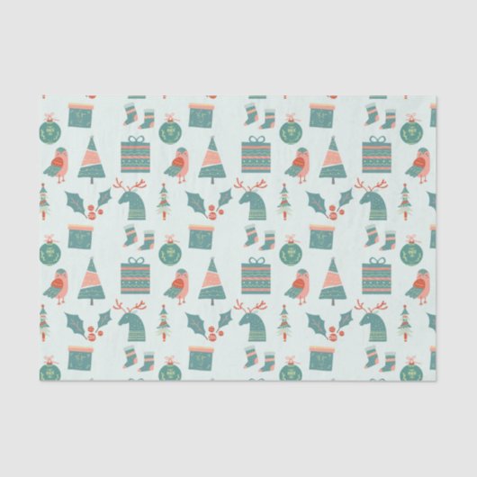 モダンティール（緑がかった色）クリスマスアイコンのパターン 薄葉紙 (正面)
