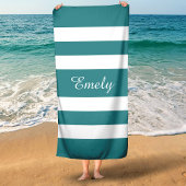 モダンティール（緑がかった色）グストライプのリーン ビーチタオル
