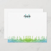 モダンティール(緑がかった色)グラデーショングリッタードライバスクリプモノグラムのト ノートカード (正面/裏面)