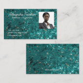 モダンティール(緑がかった色)グリッター写真テンプレート保険募集人 名刺 (正面/裏面)