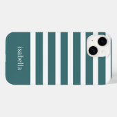 モダンティール(緑がかった色)グリーンとホワストライプイトのモノグラム Case-Mate iPhoneケース (裏面 (横))