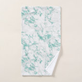 モダンティール（緑がかった色）グリーングリッター金属箔ホワイトマーブル バスタオルセット (ハンドタオル)