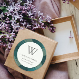 モダンティール（緑がかった色）グリーンブループレイドパターンモノグラム ラウンドシール