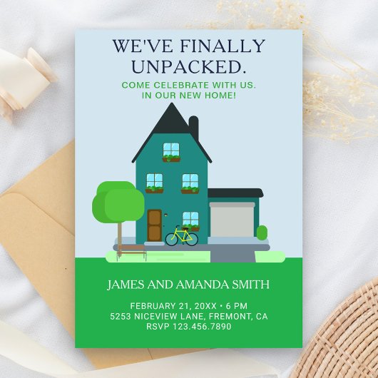 モダンティール(緑がかった色)グリーンホーム引っ越し祝いパーティーパーティー招待状 招待状
