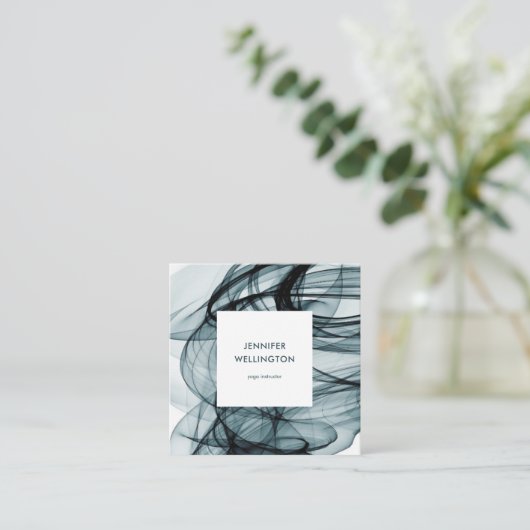 モダンティール(緑がかった色)グリーン抽象芸術絵画の流れ スクエア名刺 (スタンド正面)