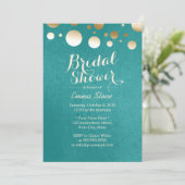 モダンティール（緑がかった色）グリーン金ゴールドドットブライダルシャワー 招待状 (スタンド正面)