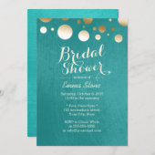 モダンティール（緑がかった色）グリーン金ゴールドドットブライダルシャワー 招待状 (正面/裏面)