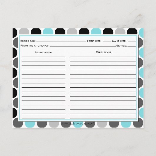 モダンティール（緑がかった色）グレー黒丸レシピカード ポストカード (裏面)