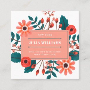 モダンティール（緑がかった色）サンゴ枠フローラブーフ花束 スクエア名刺