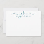 モダンティール（緑がかった色）スクリプトモノグラムイニシャルミニマリスト ノートカード (正面)