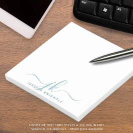 モダンティール（緑がかった色）スクリプトモノグラムイニシャル ポストイット