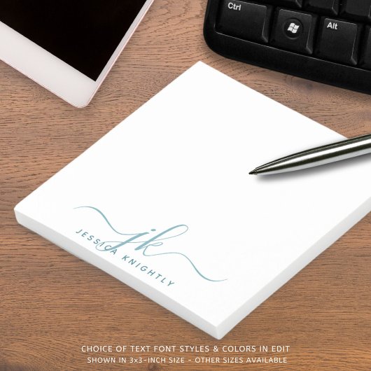 モダンティール（緑がかった色）スクリプトモノグラムイニシャル ポストイット