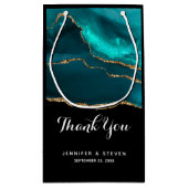 モダンティール（緑がかった色）スタイリッシュアゲート&金ゴールドリボンありがとう スモールペーパーバッグ (裏面)