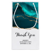 モダンティール（緑がかった色）スタイリッシュアゲート&金ゴールドリボンありがとう スモールペーパーバッグ (裏面)