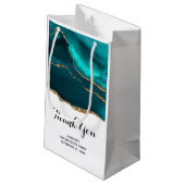 モダンティール（緑がかった色）スタイリッシュアゲート&金ゴールドリボンありがとう スモールペーパーバッグ (裏面アングル)