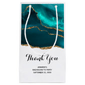 モダンティール（緑がかった色）スタイリッシュアゲート&金ゴールドリボンありがとう スモールペーパーバッグ (正面)