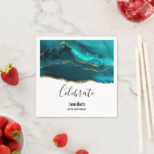 モダンティール（緑がかった色）スタイリッシュ&金ゴールドアゲートオンホワイト誕生日 スタンダードカクテルナプキン (インサイチュ)