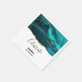 モダンティール（緑がかった色）スタイリッシュ&金ゴールドアゲートオンホワイト誕生日 スタンダードカクテルナプキン (角)