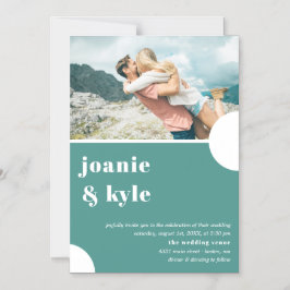 モダンティール（緑がかった色）タイポグラフィ結婚写真 マグネット招待状