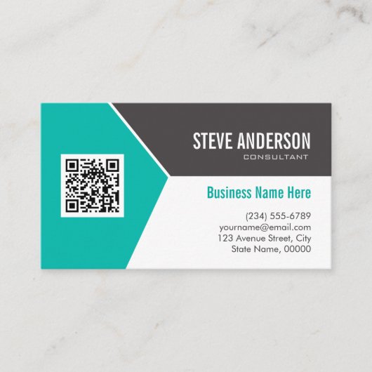モダンティール（緑がかった色）ターコイズ企業のQRコードロゴ 名刺 (正面)