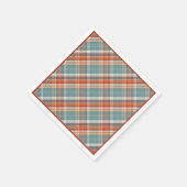 モダンティール（緑がかった色）ダークブルーオレンジホワイトプレイドパターン スタンダードカクテルナプキン (角)