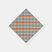 モダンティール（緑がかった色）ダークブルーオレンジホワイトプレイドパターン スタンダードカクテルナプキン (角)