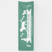 モダンティール（緑がかった色）ドッグシルエットドッググルーミングサロン 横断幕 (縦)