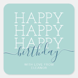 モダンティール（緑がかった色）ハッピーバースデー スクエアシール