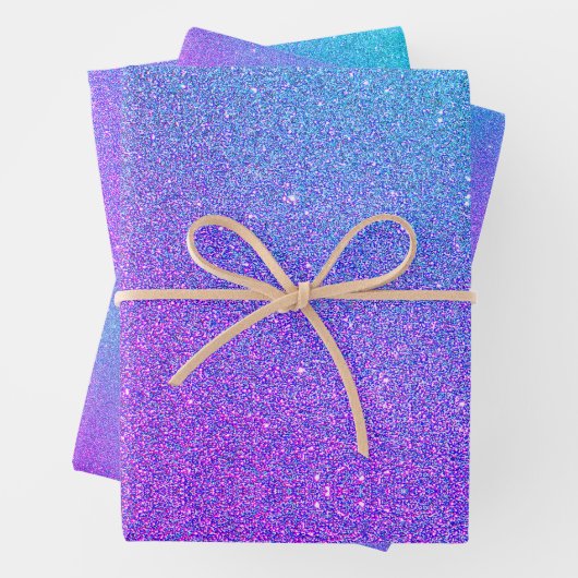 モダンティール（緑がかった色）パープルフェイクグリッター誕生日 ラッピングペーパーシート (インサイチュ)