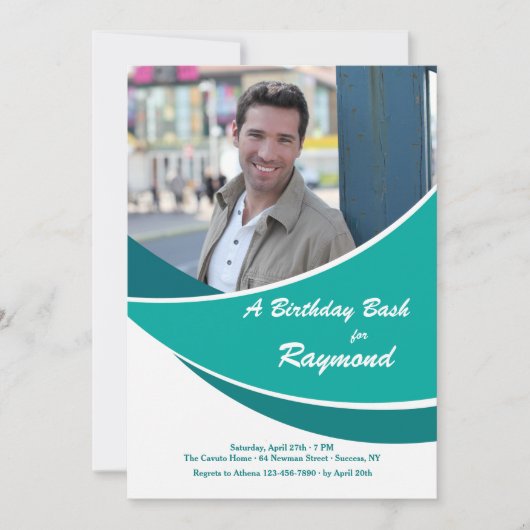 モダンティール（緑がかった色）フォト招待状 招待状 (正面)