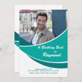 モダンティール（緑がかった色）フォト招待状 招待状 (正面/裏面)