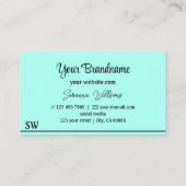 モダンティール(緑がかった色)ブラックストライプとモノグラムスタイリッシュ 名刺 (裏面)