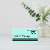 モダンティール(緑がかった色)ブラックストライプとモノグラムスタイリッシュ 名刺 (スタンド正面)