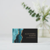 モダンティール(緑がかった色)ブラック金ゴールドグリッター大理石 名刺 (スタンド正面)